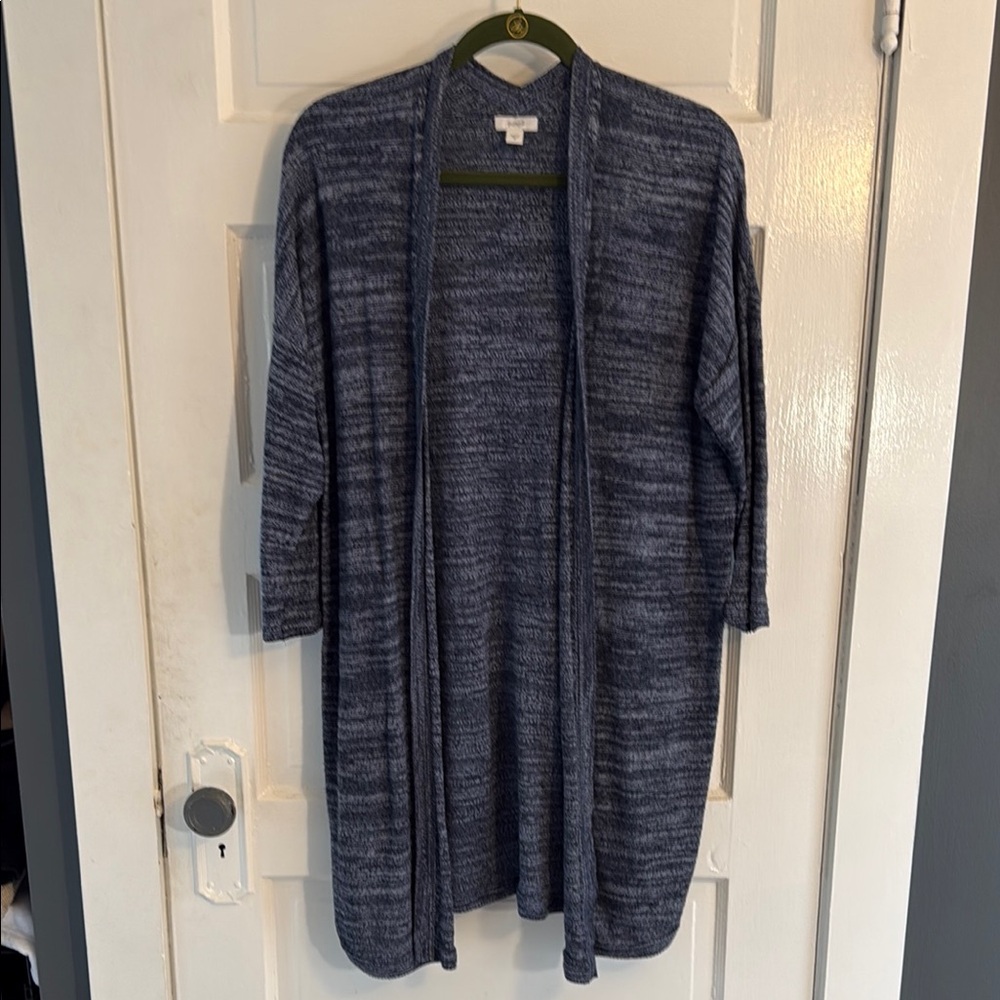 Navy Blue Heathered Cardigan Sweater with Open Front